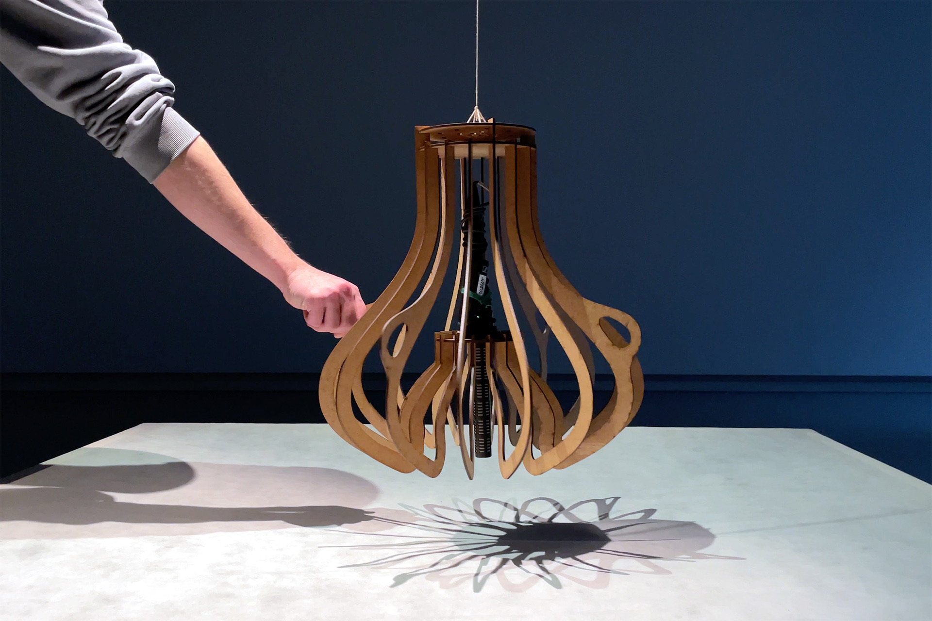 Echoes in Space — close-up of the swinging pendulum and its shadow