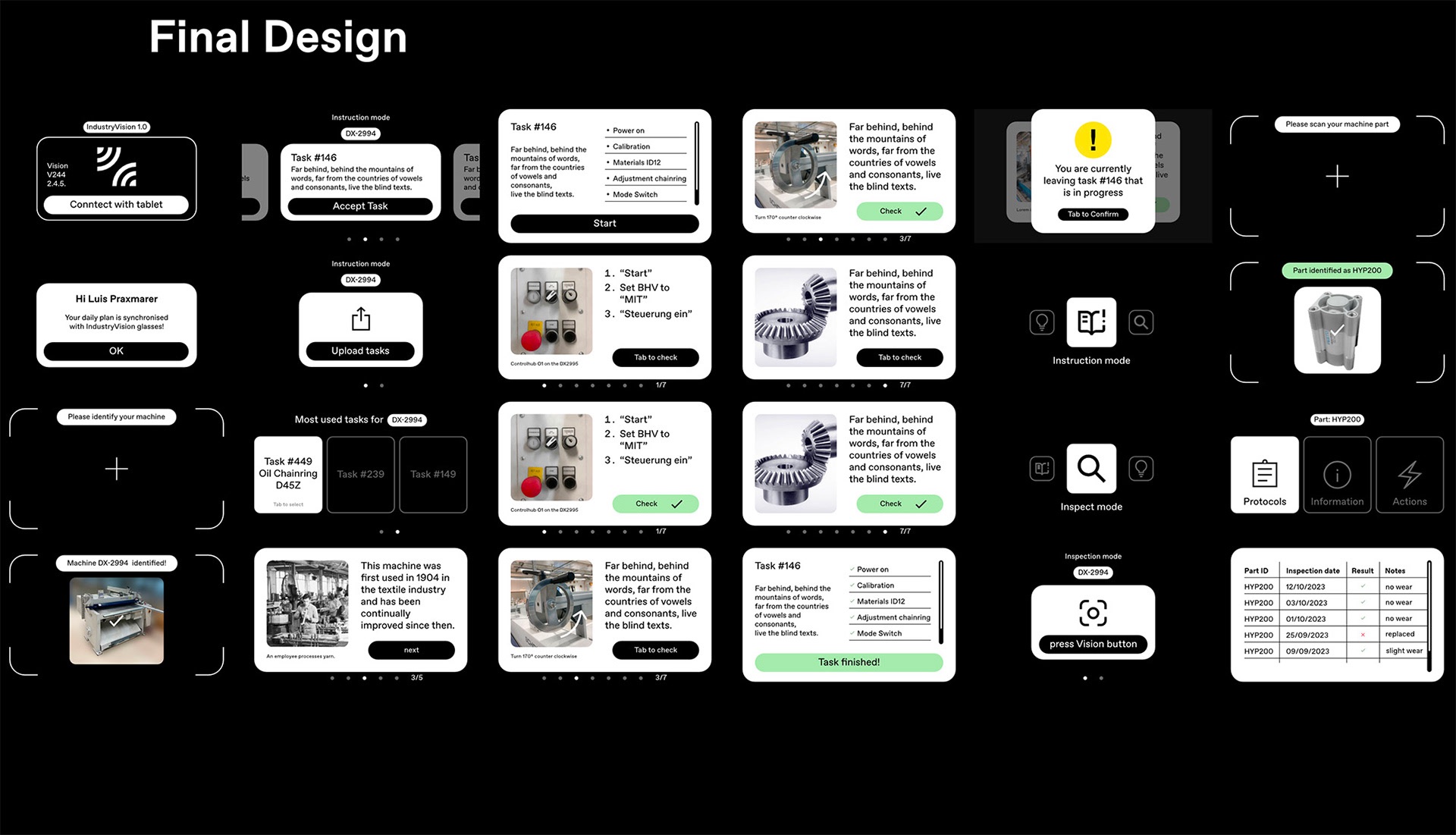 IndustryVision — final design overview of all screens