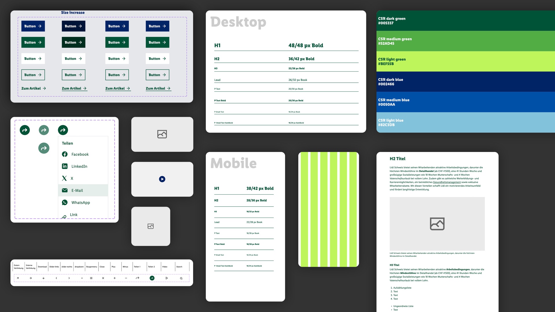Design system — components, typography and colours