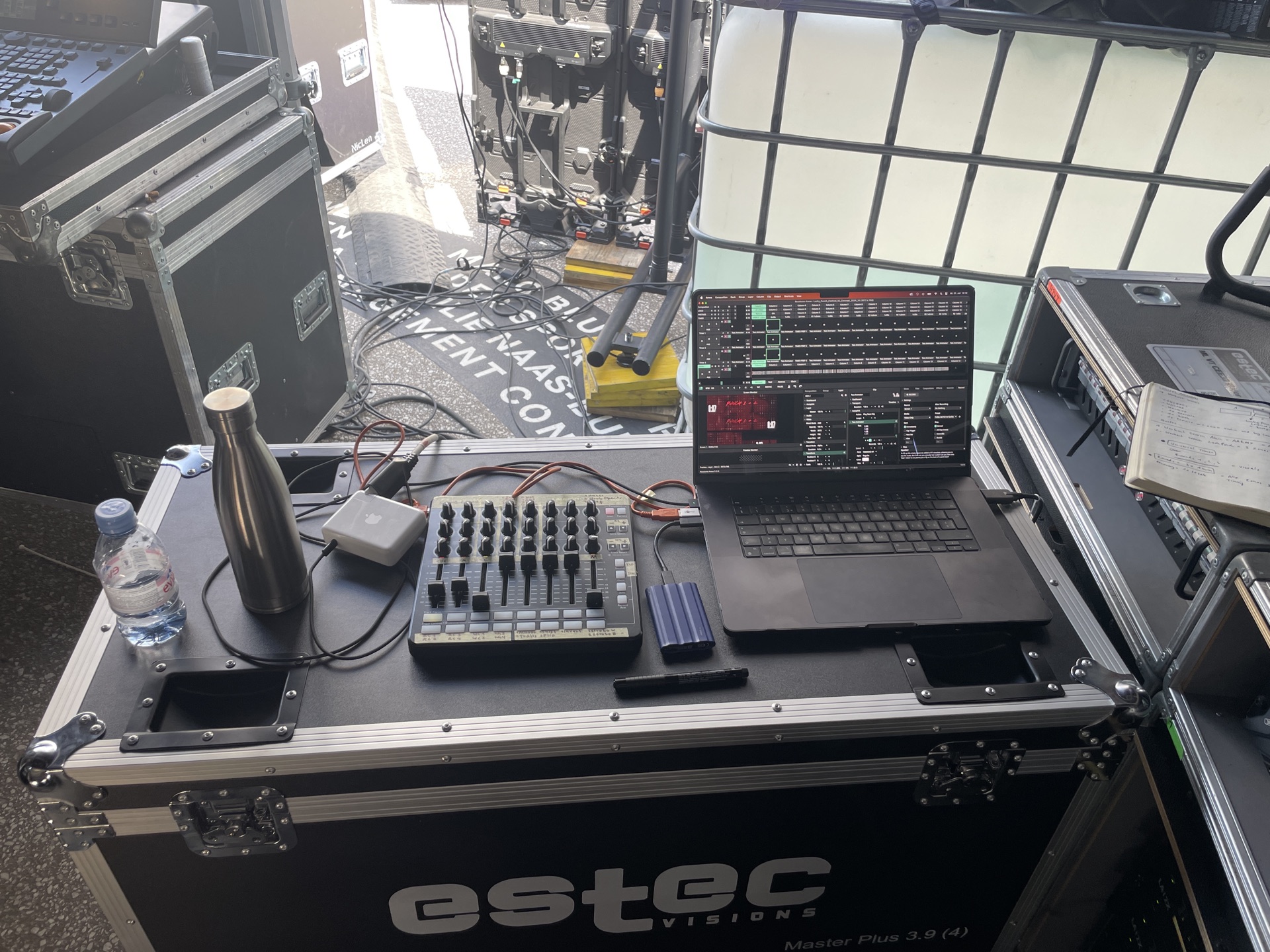 VJ workspace with laptop and MIDI board