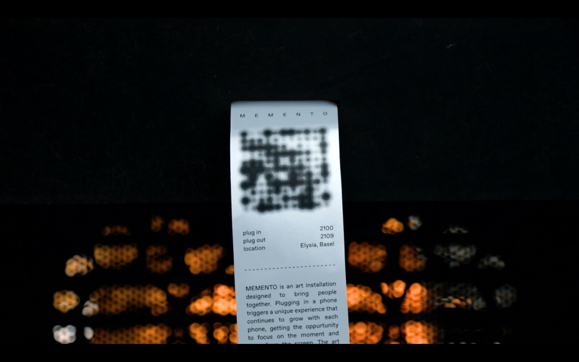 MEMENTO — the printed receipt dispensed after unplugging a phone